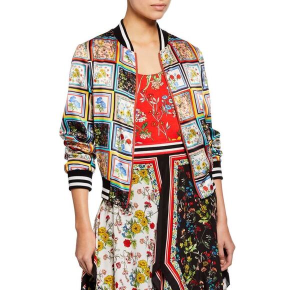 Alice + Olivia Lonnie Reversible Bomber Jacket in Tile Freesia Print Medium - Picture 4 of 10